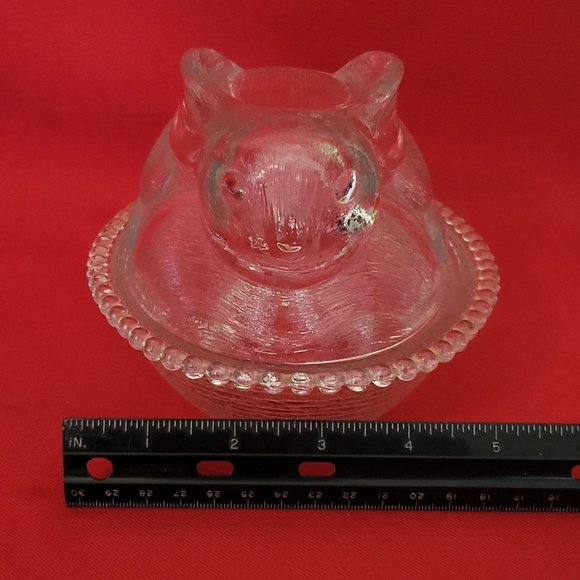 VTG Clear Glass Bunny Rabbit Covered Trinket Oval Candy Beaded Dish Translucent - Picture 10 of 15